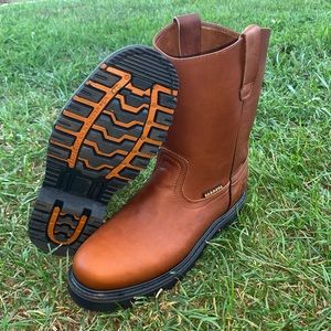 Men's Work STEEL TOE Boots Pull On Leather Brown Bota Trabajo Con Casquillo 410